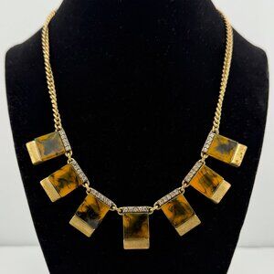 J. Crew Tortoise & Crystal Geometric Statement Necklace – Gold Tone